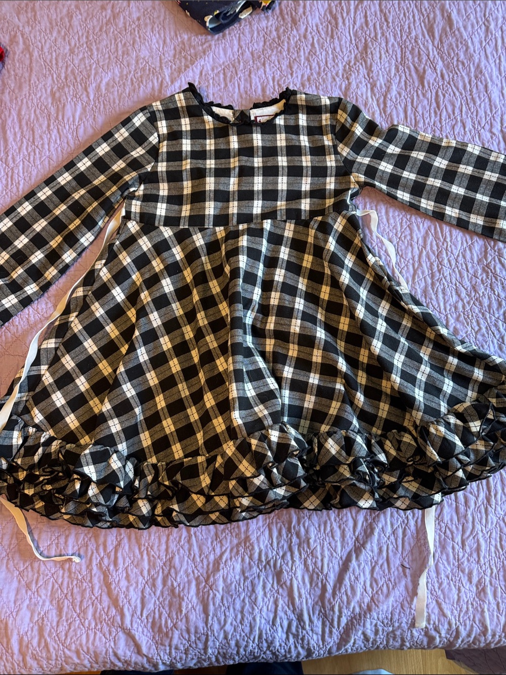 SweetHoney Black and White Plaid Ruffle-Hem Dress